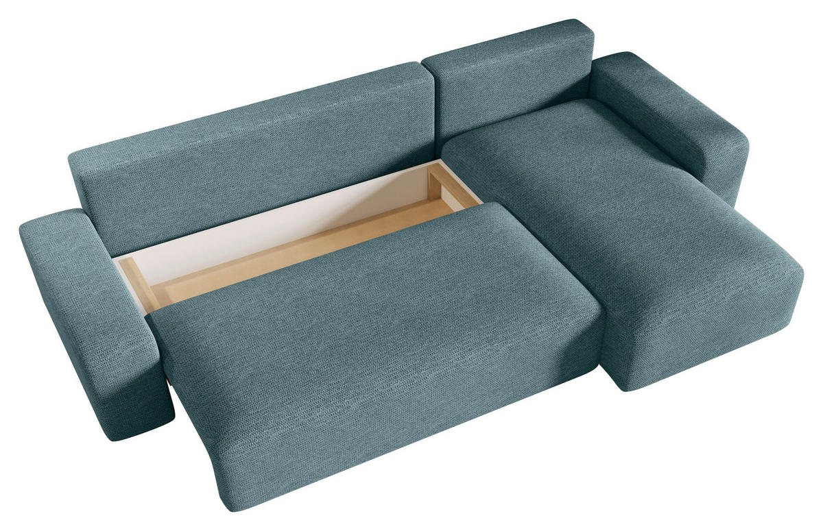 ECKSOFA Grau Bouclé Zierkissen, Rückenkissen, Bettkasten, Schlaffunktion, Rücken echt, Stauraum  - Schwarz/Grau, MODERN, Kunststoff/Textil (248/143cm) - Xora