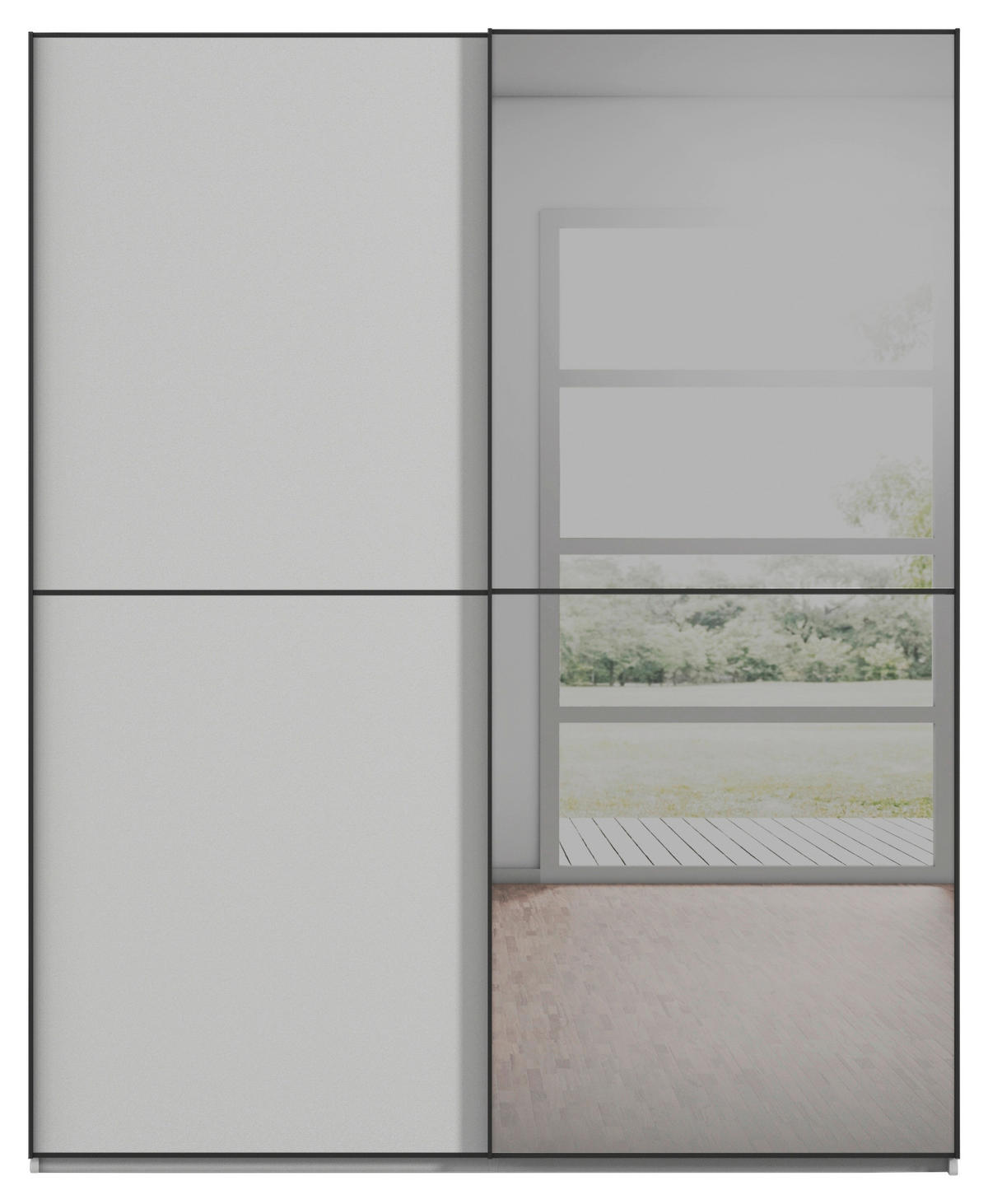 SCHWEBETÜRENSCHRANK in Grau, Schwarz  - Schwarz/Grau, Konventionell, Glas/Holzwerkstoff (181/223/68cm) - Novel