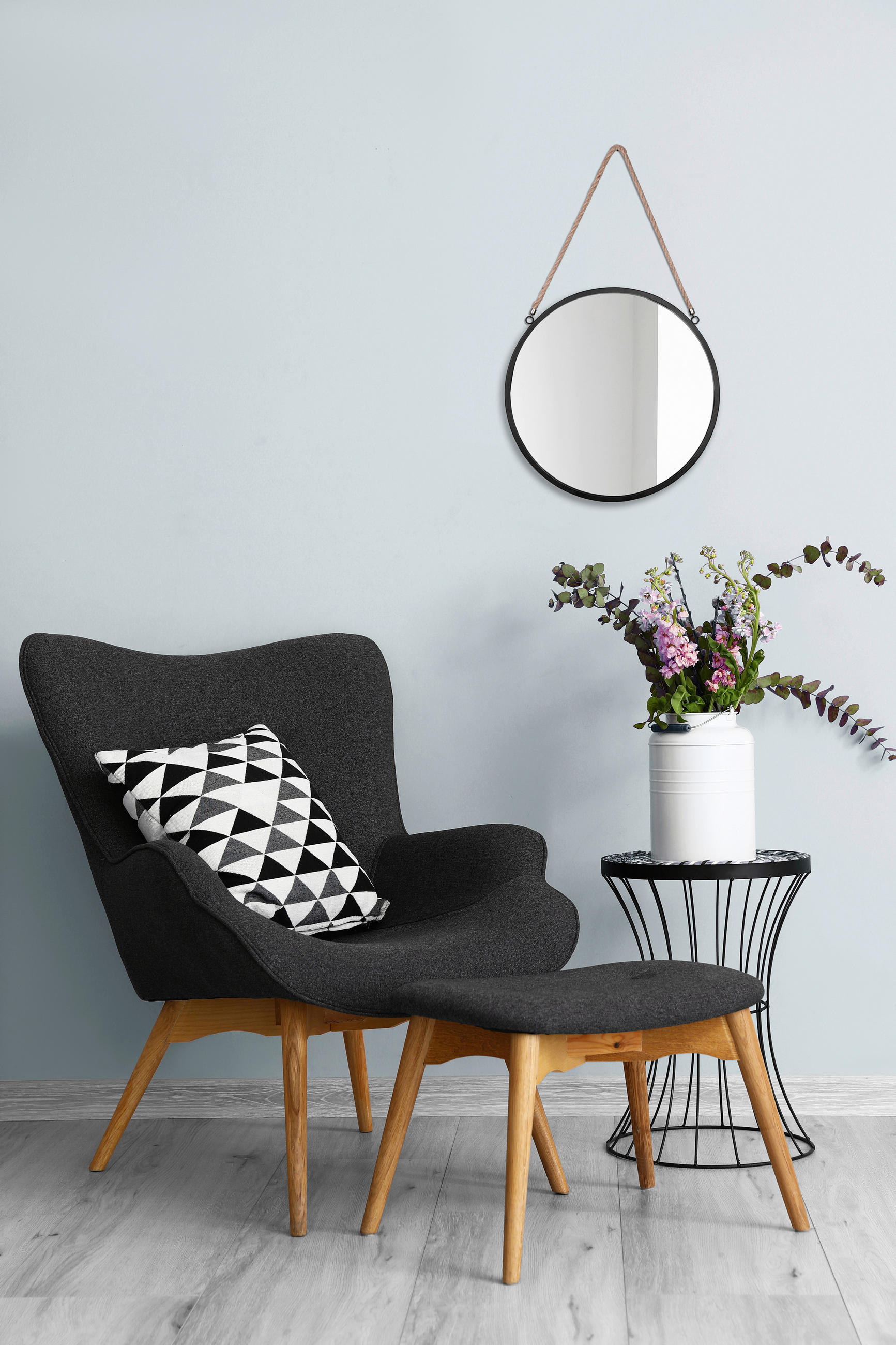 NÁSTĚNNÉ ZRCADLO 40 cm - černá/přírodní barvy, Moderní, kov/sklo (40cm)