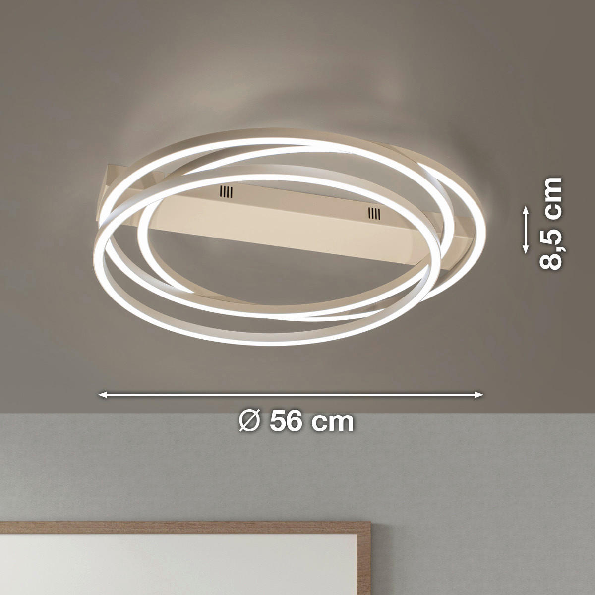 LED-DECKENLEUCHTE 56/56/8,5 cm  - Sandfarben, Design, Metall (56/56/8,5cm) - Fischer & Honsel