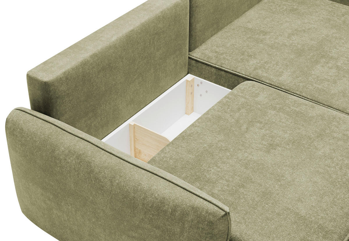 ECKSOFA Dunkelgrün Struktur Rückenkissen, Bettkasten, Schlaffunktion, Rücken echt, Liegefläche im Originalstoff  - Dunkelgrün/Schwarz, KONVENTIONELL, Kunststoff/Textil (266/148cm) - Milino