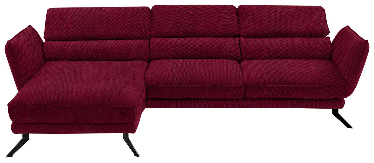 ECKSOFA in Velours Rot  153/283 cm  - Rot/Schwarz, Design, Textil/Metall (153/283cm) - Valdera