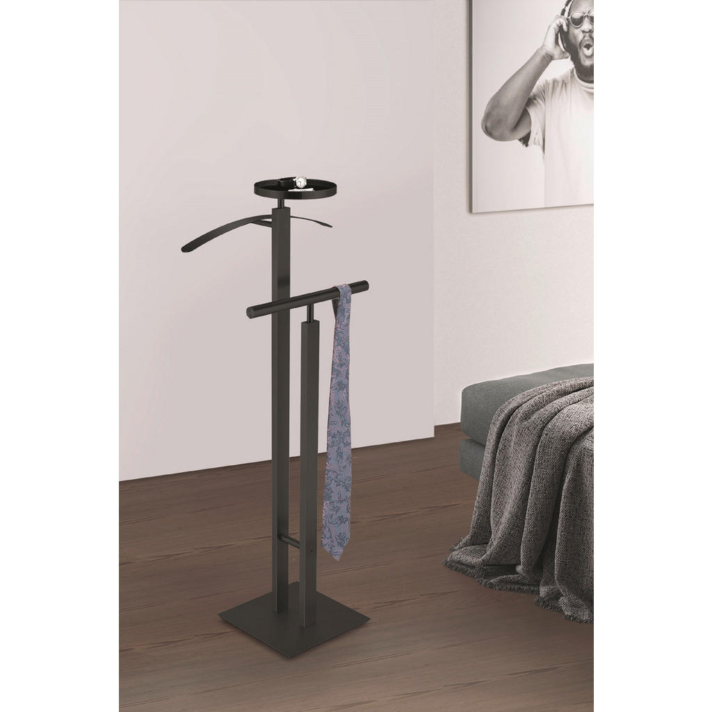 Thumbnail - Zack Herrendiener, Schwarz, Metall, 45x108x30 cm, standfeste Füße, Hosenhalter, Jackenhalter, Garderobe, Garderobenständ...