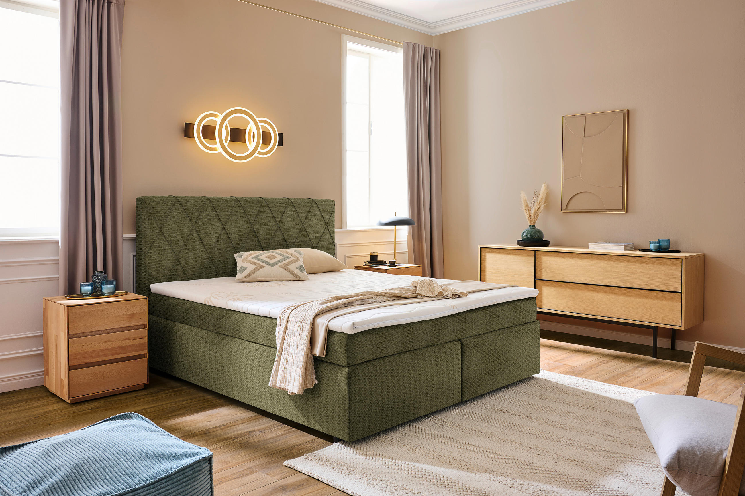 BOXSPRINGBETT 180/200 cm  in Olivgrün  - Schwarz/Olivgrün, Design, Kunststoff/Textil (180/200cm) - Xora
