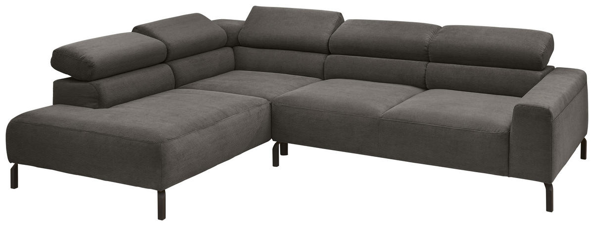 ECKSOFA Feincord Anthrazit  - Anthrazit/Schwarz, Design, Textil/Metall (219/273cm) - Pure Home Lifestyle