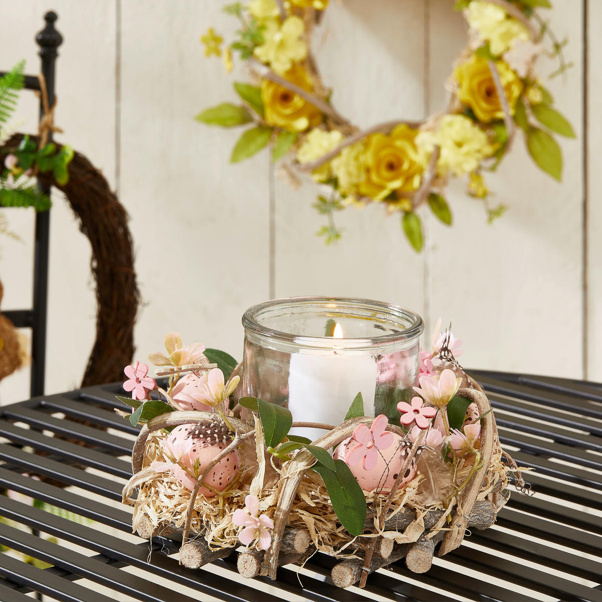 TEELICHTGLAS  - Pink/Grün, LIFESTYLE, Glas/Naturmaterialien (20/12cm)