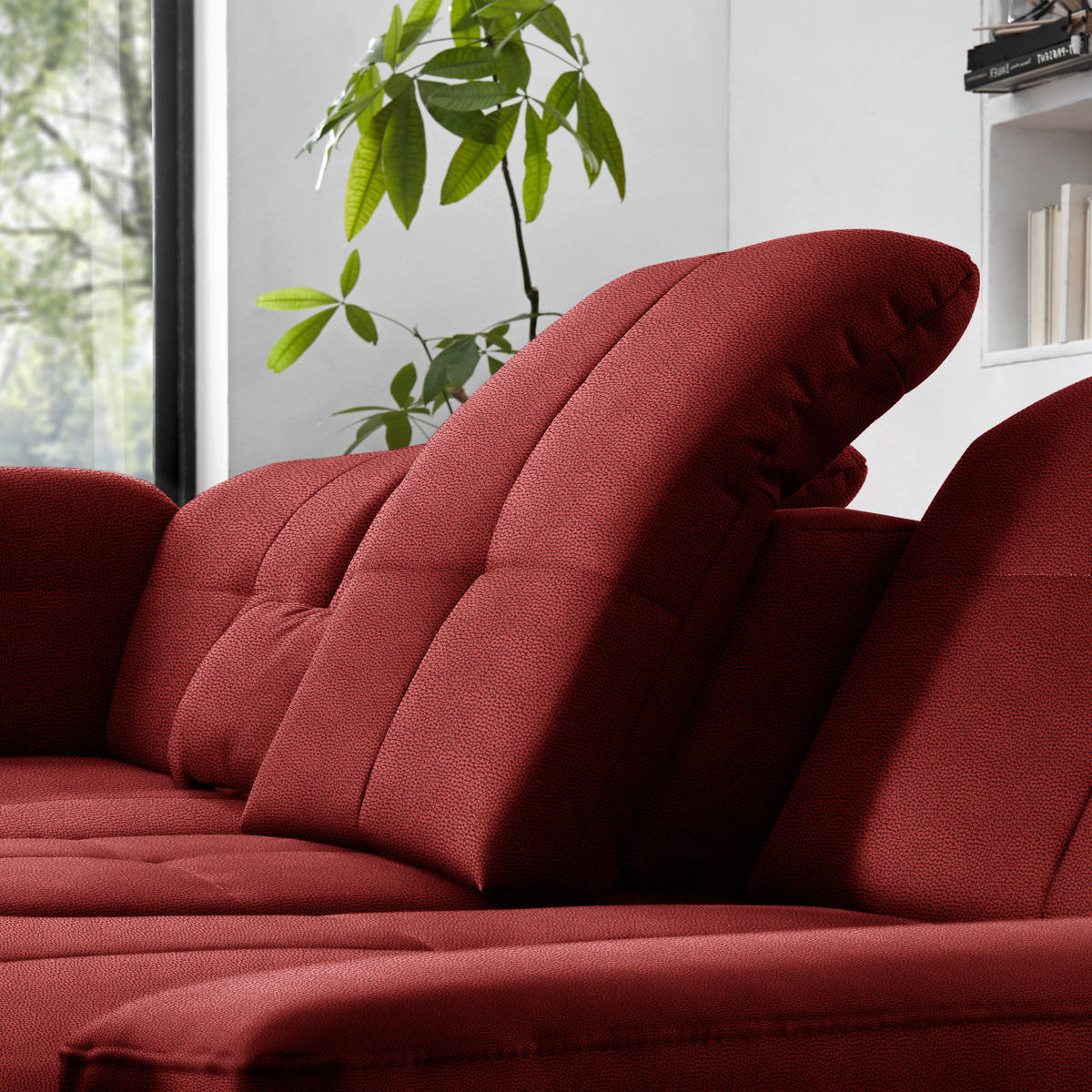 WOHNLANDSCHAFT  in Mikrofaser Dunkelrot  - Chromfarben/Dunkelrot, Design, Holzwerkstoff/Textil (260/371/195cm) - Beldomo Style