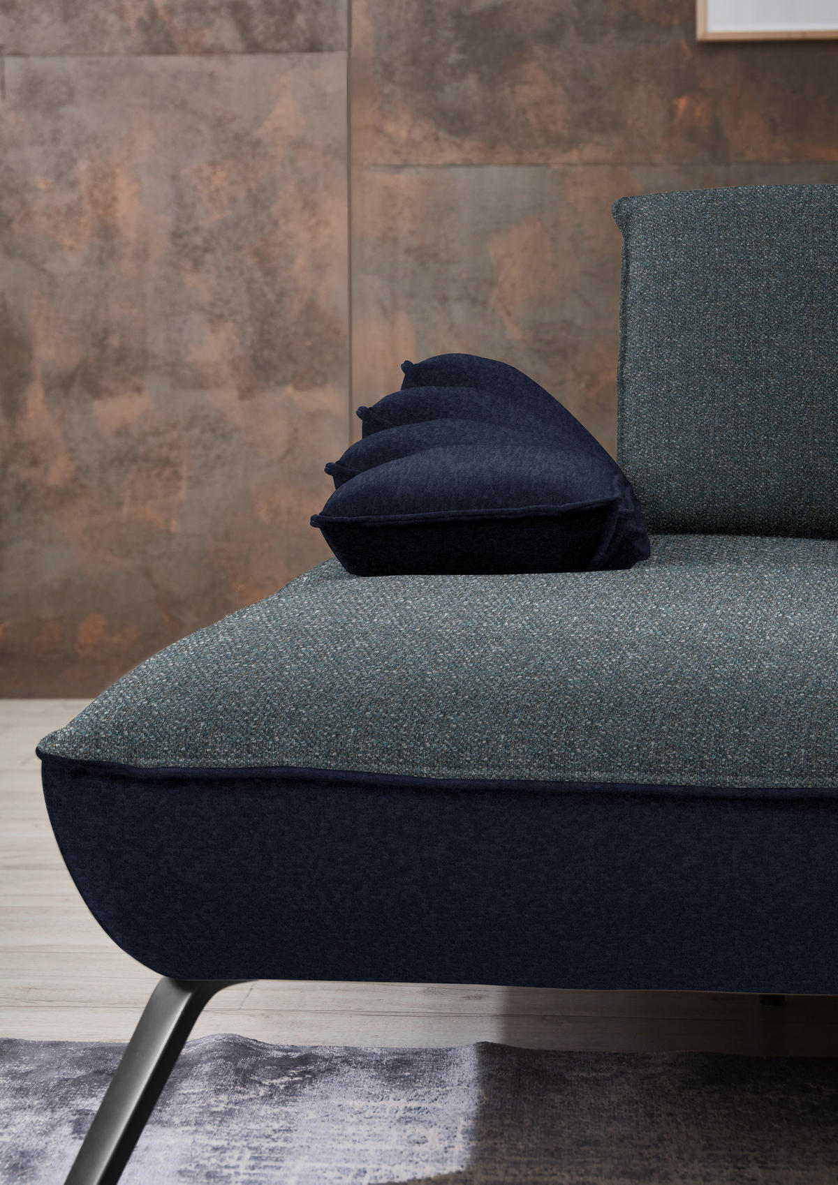 ECKSOFA  in Flachgewebe Blaugrau  191/301 cm  - Blaugrau/Schwarz, Design, Textil/Metall (191/301cm) - Moderano