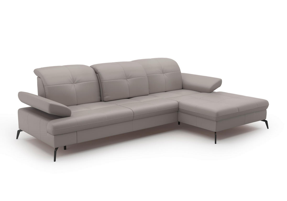 ECKSOFA Hellgrau Echtleder  - Hellgrau/Schwarz, KONVENTIONELL, Leder/Metall (279/185cm) - Sit & More