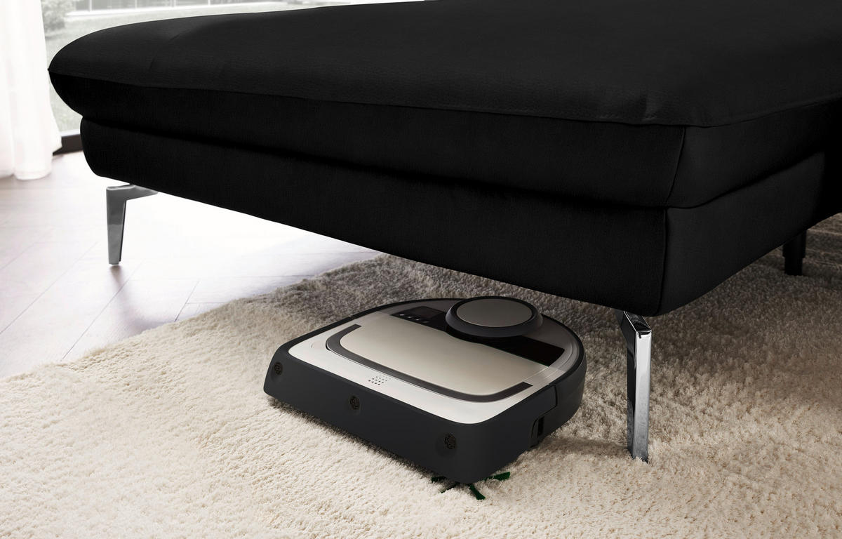 ECKSOFA in Echtleder Schwarz  - Schwarz, Design, Leder/Metall (157/325cm) - Dieter Knoll