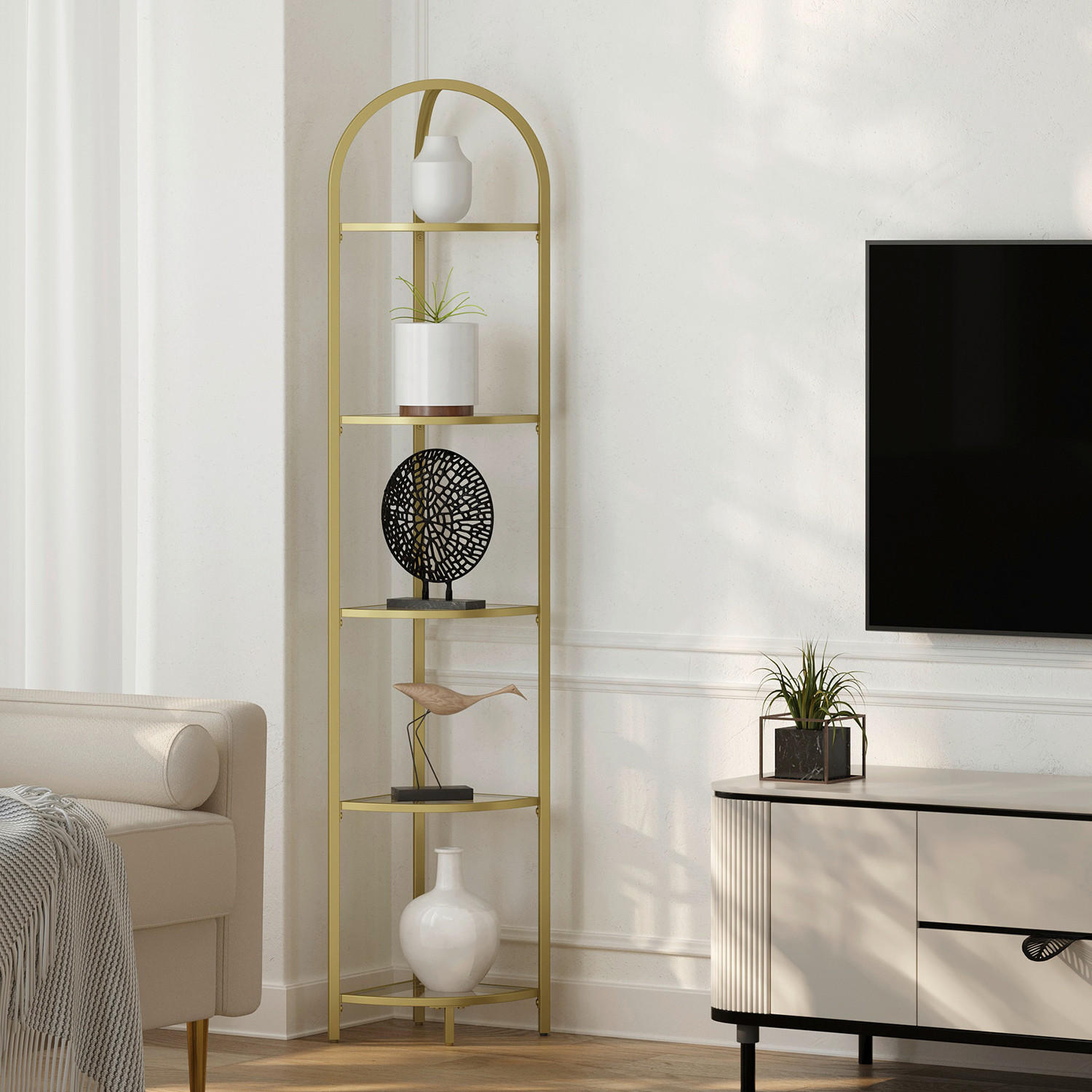 ECKREGAL in 28/158/28 cm Goldfarben  - Goldfarben, Trend, Glas/Metall (28/158/28cm) - MID.YOU
