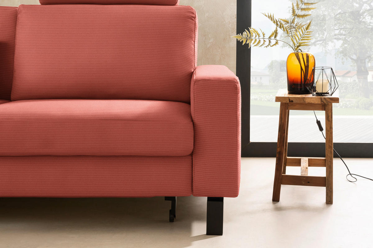 ECKSOFA  in Cord Koralle Rücken echt, Sitztiefenverstellung  185/298 cm  - Koralle/Schwarz, Design, Textil/Metall (185/298cm) - Pure Home Lifestyle