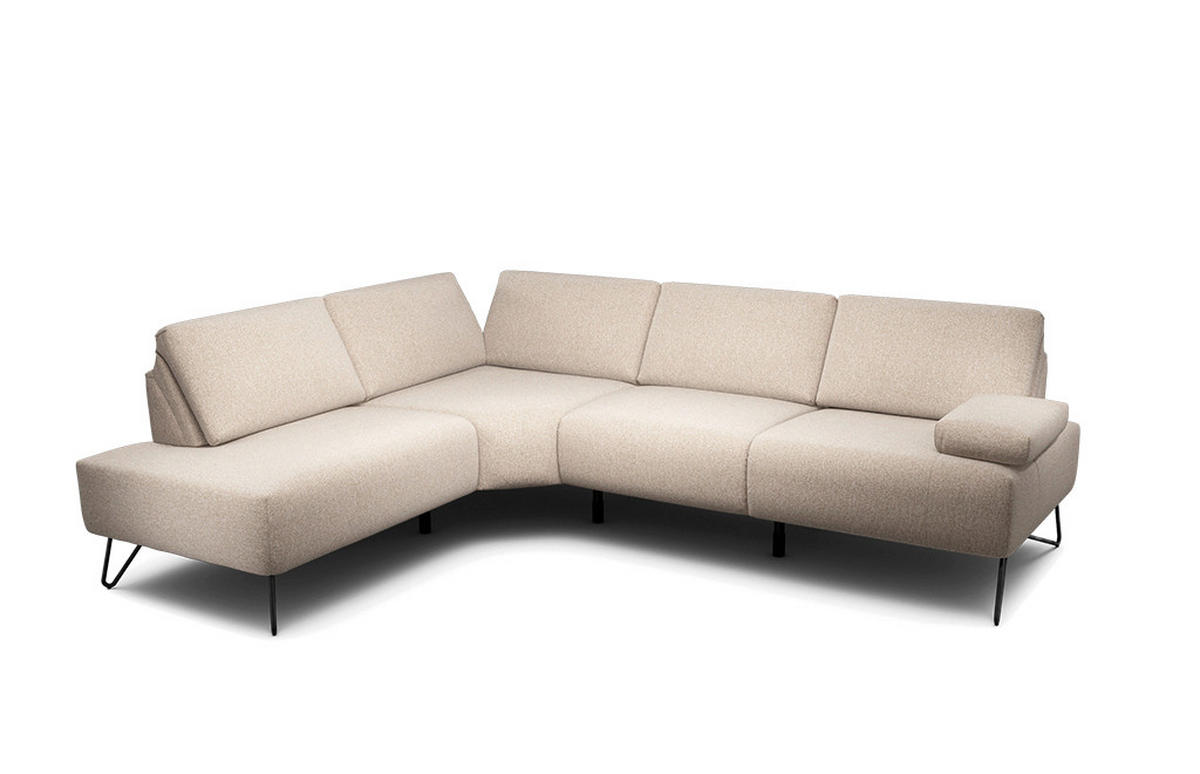 ECKSOFA Cosy Sandfarben Chenille  - Sandfarben/Schwarz, Design, Textil/Metall (193/248-263cm) - SENSOO
