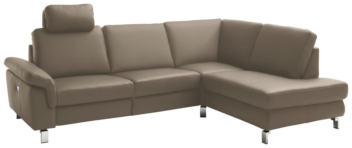 ECKSOFA in Echtleder Taupe  - Taupe/Chromfarben, Design, Leder/Metall (271/200cm) - Pure Home Lifestyle