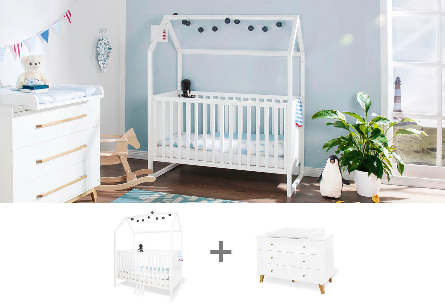 BABYZIMMER PINOLINO HILDA & PAN  - Eichefarben/Weiß, Design, Holz/Holzwerkstoff - Pinolino