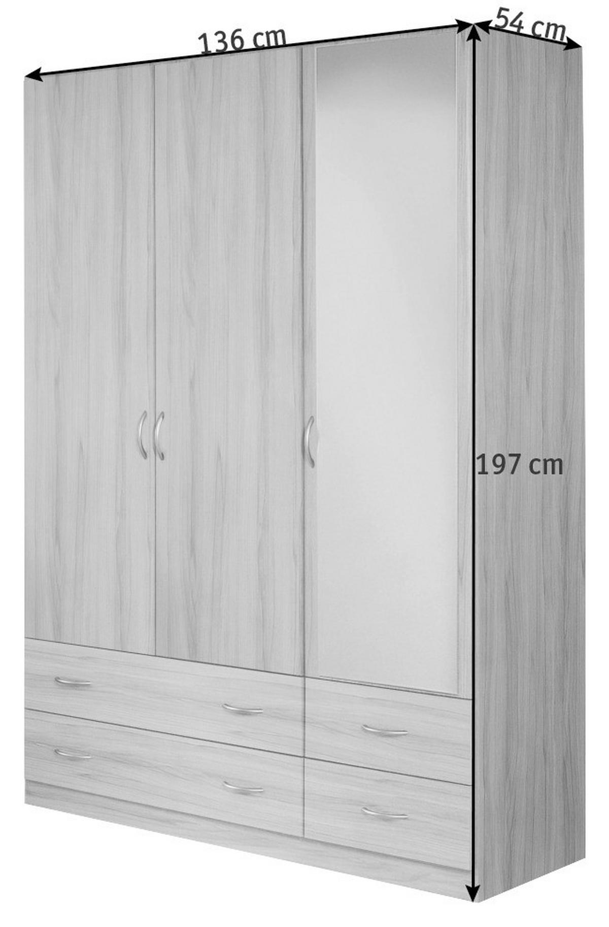 DREHTÜRENSCHRANK in Sonoma Eiche  - Silberfarben/Sonoma Eiche, Design, Glas/Holzwerkstoff (136/197/54cm) - Boxxx
