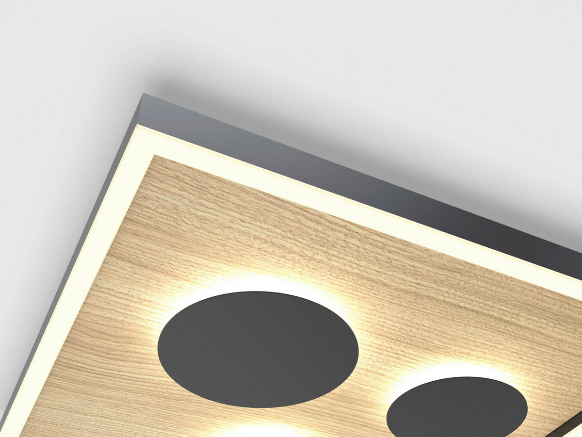 Plafonieră Cu Led    60/60/6,5 cm  - culoare lemn arin/negru, Natur, plastic/lemn (60/60/6,5cm) - Wofi