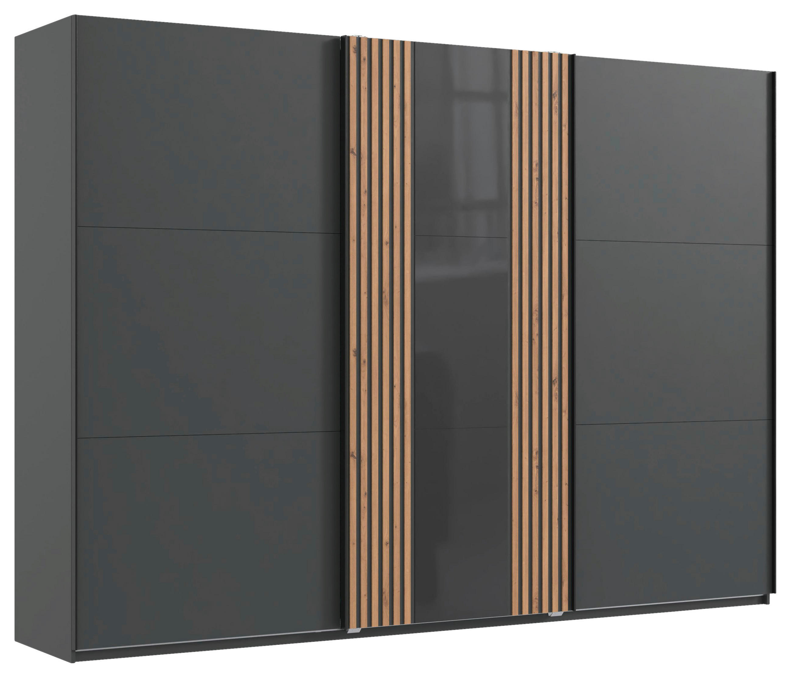 MID.YOU SCHWEBETÜRENSCHRANK Graphit, Grau, Eiche Artisan 300cm × 65cm × 216cm