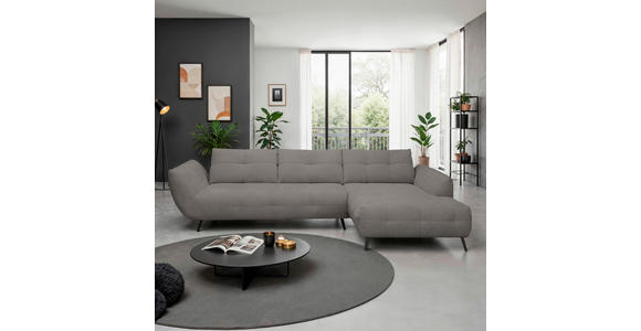 ECKSOFA Graubraun Chenille Armlehnenkissen, Rücken echt, Sitztiefenverstellung  - Graubraun/Schwarz, KONVENTIONELL, Textil/Metall (313/215cm) - Hom`in