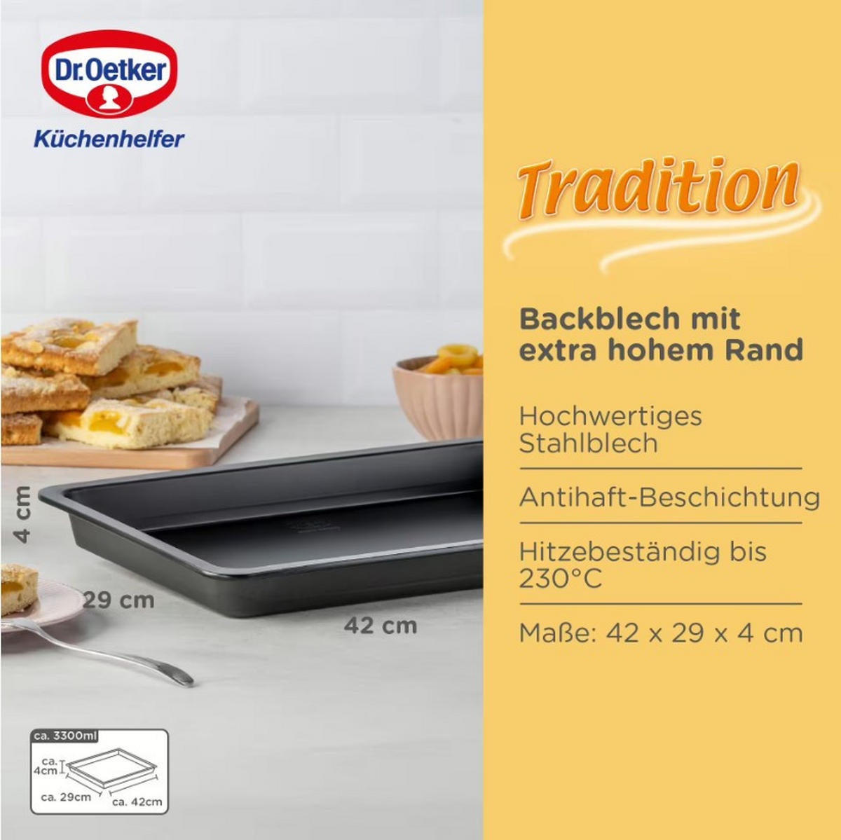 BACKBLECH 42/29/4 cm  - Schwarz, Basics, Metall (42/29/4cm) - Dr.Oetker