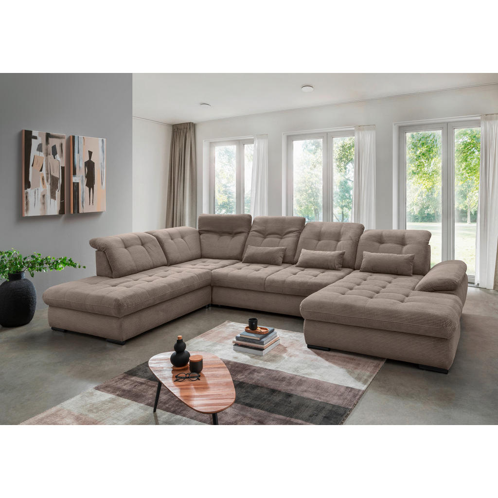 Thumbnail - Livetastic Wohnlandschaft, Graubraun, Textil, Uni, 7-Sitzer, Füllung: Schaumstoff, Ottomane links, U-Form, 387x252 cm, M...