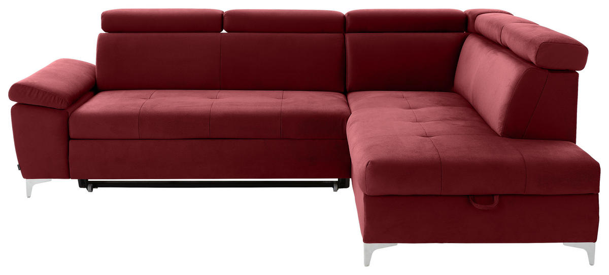 ECKSOFA in Samt Bordeaux  - Chromfarben/Bordeaux, Konventionell, Textil/Metall (271/206cm) - Carryhome