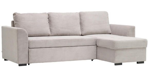 ECKSOFA in Velours, Cord Hellgrau  243/155 cm  - Hellgrau/Schwarz, Design, Kunststoff/Textil (243/155cm) - Xora