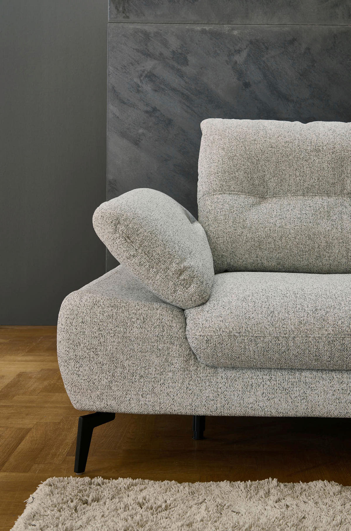 ECKSOFA Hellgrau Flachgewebe  - Hellgrau/Schwarz, Design, Textil/Metall (303/168cm) - Valdera