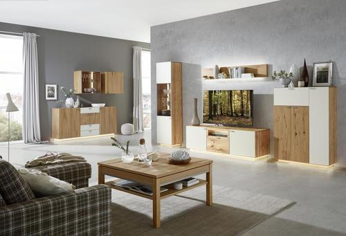 SIDEBOARD Asteiche furniert Eichefarben, Champagner Befestigungsmaterial, Einlegeboden - Champagner/Eichefarben, KONVENTIONELL, Holz/Metall (192/88/38cm) - Voleo
