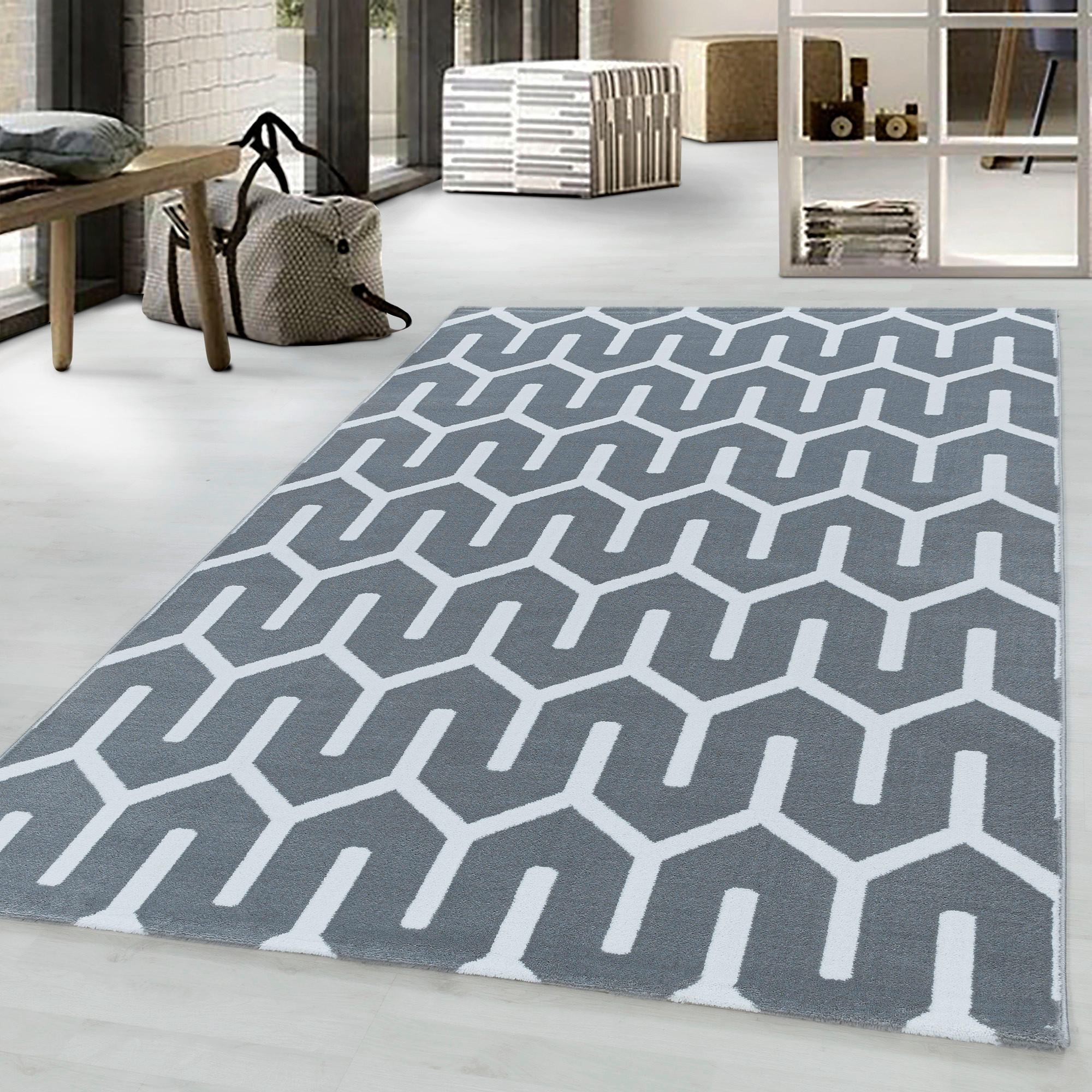 VÄVD MATTA 140/200 cm Costa 3524 Grey  - grå, Design, textil (140/200cm)