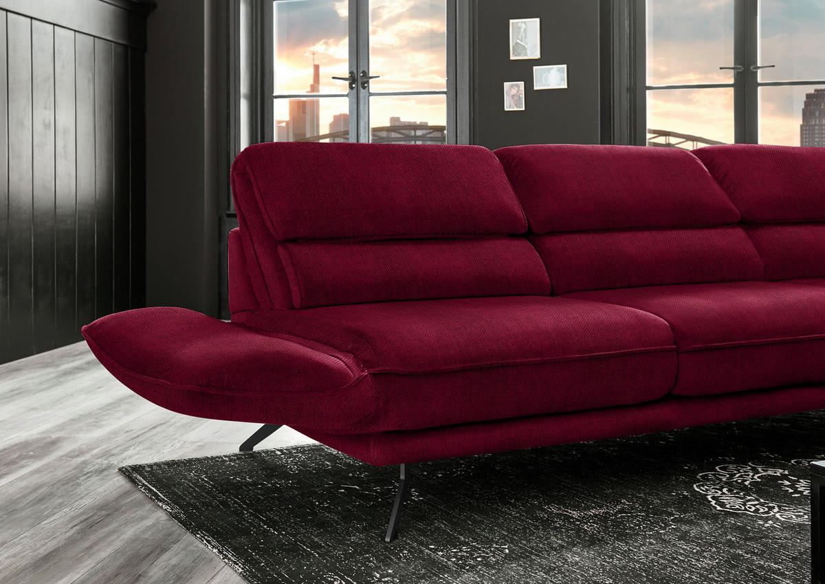 ECKSOFA in Velours Rot  - Rot/Schwarz, Design, Textil/Metall (283/153cm) - Valdera