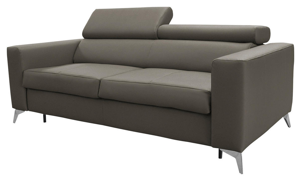 SCHLAFSOFA Schlammfarben Echtleder Lederlook  - Schlammfarben/Silberfarben, Design, Leder/Textil (206/95/101cm) - Livetastic