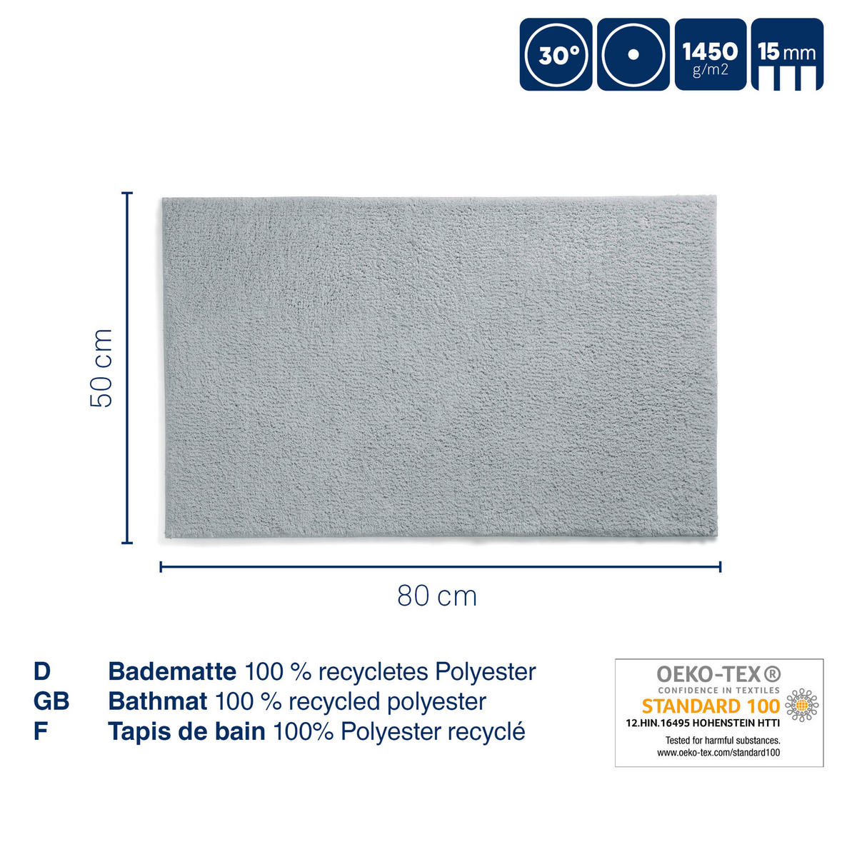 BADEMATTE Grau 80/50 cm  - Grau, Basics, Textil (80/50cm) - Kela