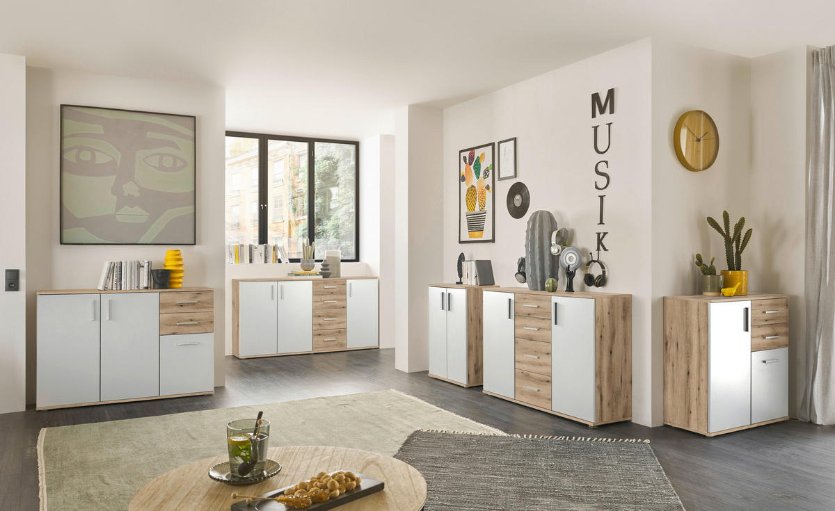 Kommode Basel 60/84/35 cm  in Weiss, Eichefarben  - Weiss/Eichefarben, Design, Holzwerkstoff/Kunststoff (60/84/35cm) - MID.YOU