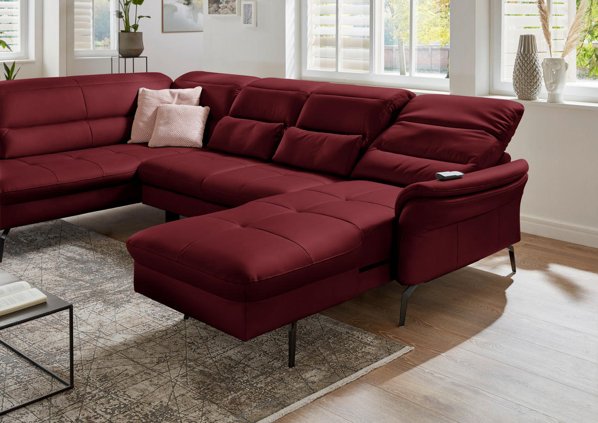 WOHNLANDSCHAFT in Echtleder Rot  - Rot/Schwarz, Design, Leder/Metall (206/336/181cm) - Beldomo Speed