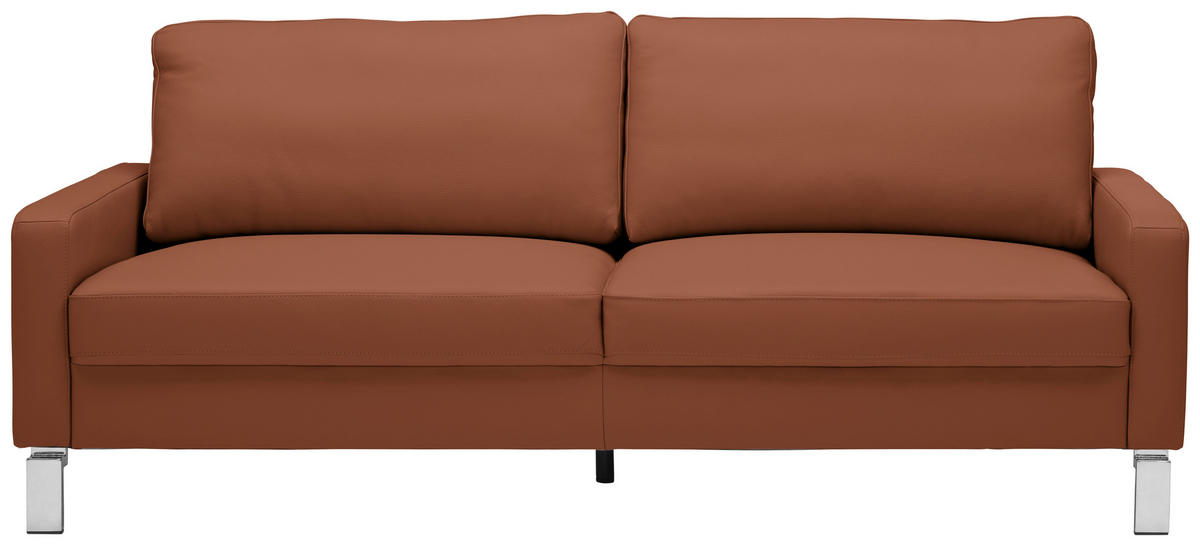 3-SITZER-SOFA in Echtleder Braun  - Chromfarben/Braun, Design, Leder/Metall (204/81/97cm) - Pure Home Lifestyle