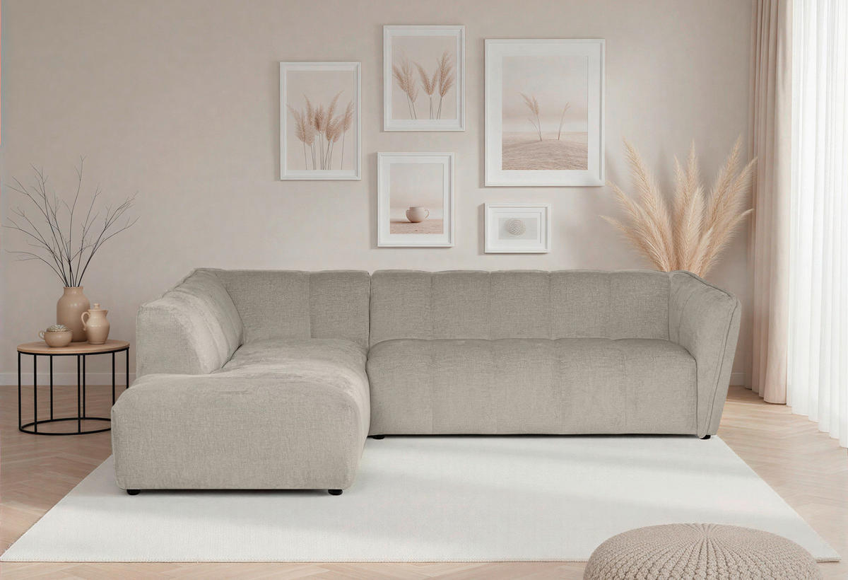 ECKSOFA LIVOLI in Chenille Creme  218/260 cm  - Creme/Schwarz, Design, Textil (218/260cm) - MID.YOU