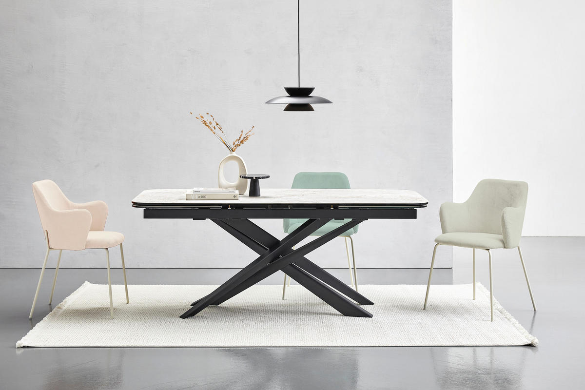 ESSTISCH in Metall, Glas, Keramik 190-290/100/76 cm  - Beige/Schwarz, Design, Glas/Keramik (190-290/100/76cm) - Novel