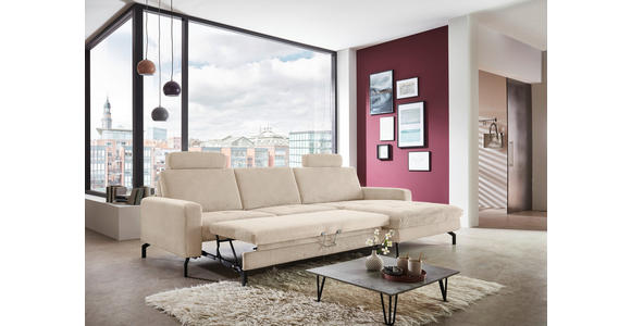 ECKSOFA Beige Cord  - Beige/Schwarz, Design, Textil/Metall (302/178cm) - Carryhome