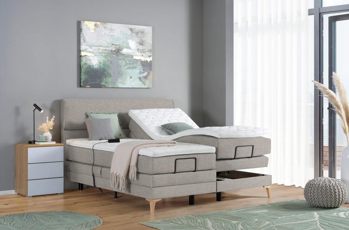 BOXSPRINGBETT 180/200 cm  in Greige  - Greige/Eichefarben, Konventionell, Holz/Textil (180/200cm) - Voleo