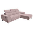 ECKSOFA Altrosa Cord Rücken echt, Kopfteilverstellung, Sitzvorzug  - Schwarz/Altrosa, KONVENTIONELL, Textil/Metall (290/196cm) - Carryhome