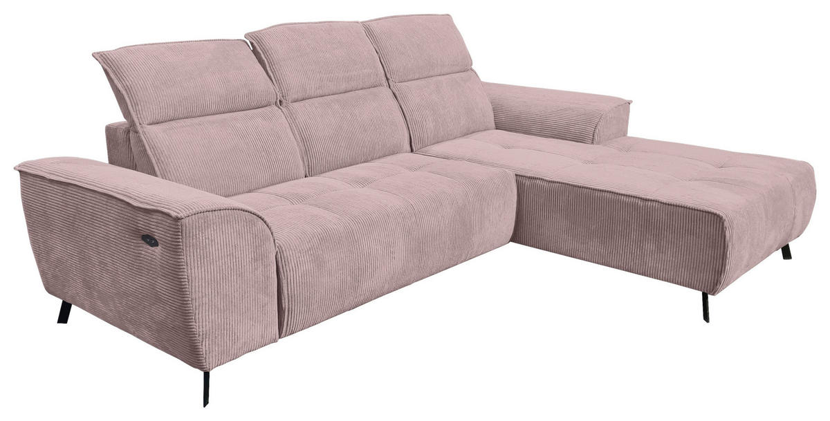 ECKSOFA Altrosa Cord  - Schwarz/Altrosa, KONVENTIONELL, Textil/Metall (290/196cm) - Carryhome
