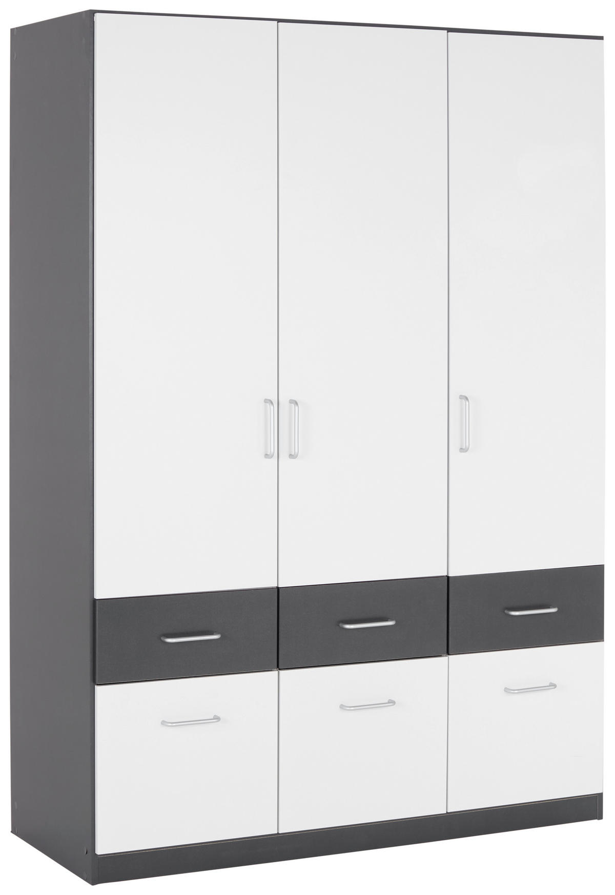 KLEIDERSCHRANK 136/197/54 cm 3-türig Grau, Weiß  - Alufarben/Weiß, KONVENTIONELL, Holzwerkstoff/Kunststoff (136/197/54cm) - Rauch Möbel