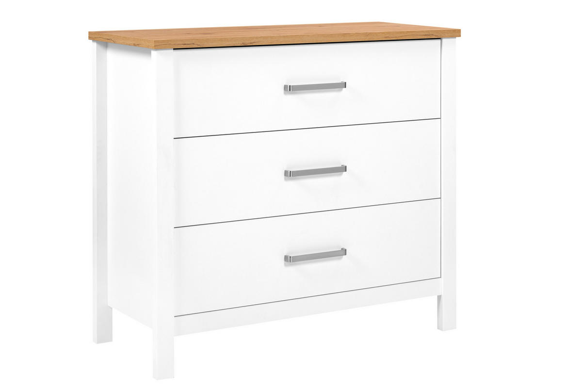 KOMODA   103/92/45 cm   bijela, hrast Artisan  - bijela/srebrne boje, Romantično / ladanjski, drvni materijal/metal (103/92/45cm)