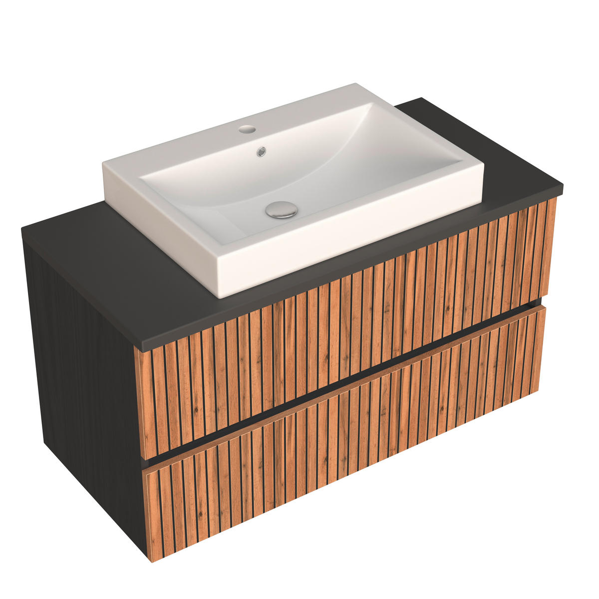 BADEZIMMER  in 130 cm  - Eiche Wotan/Graphitfarben, KONVENTIONELL, Glas/Keramik (130cm) - Xora