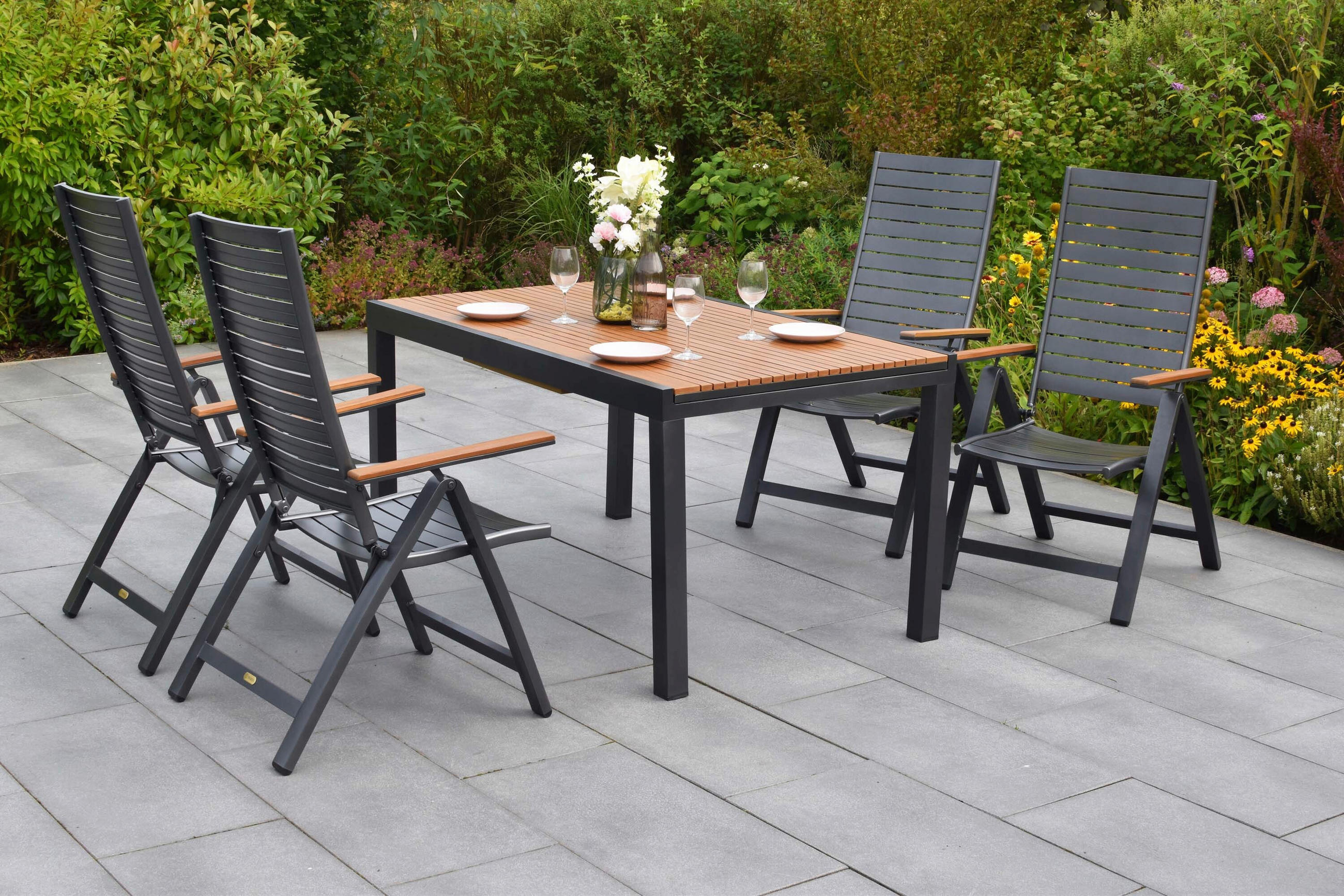 GARTENTISCHGRUPPE Aluminium  - Graphitfarben/Naturfarben, KONVENTIONELL, Kunststoff/Metall - Gardenson