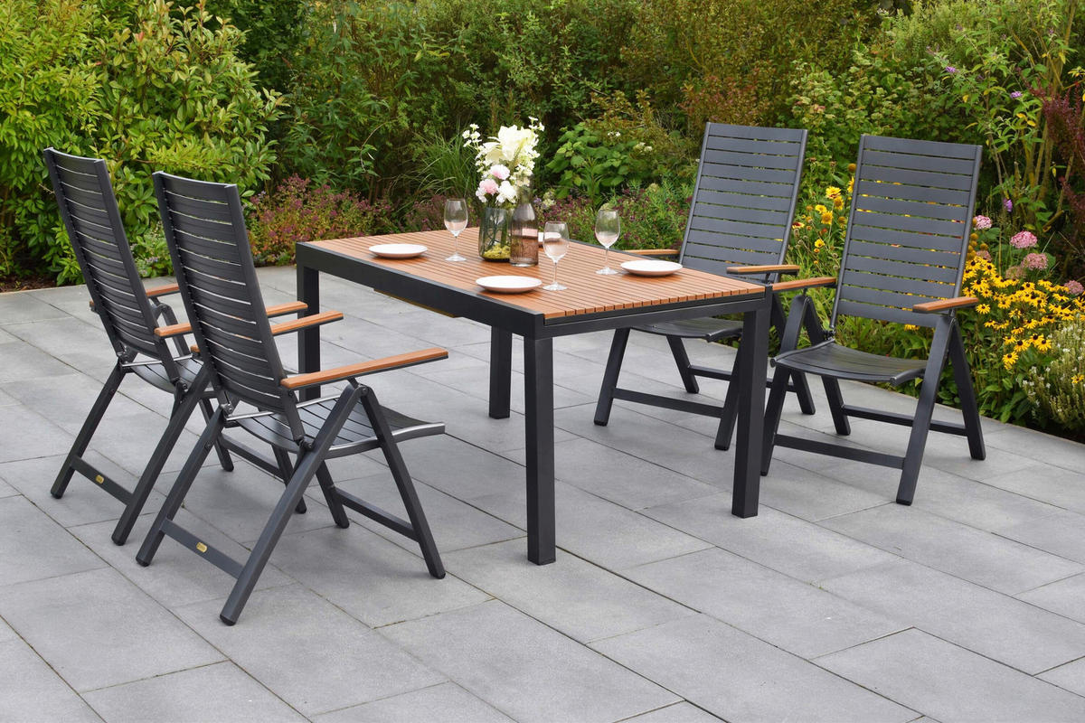 GARTENTISCHGRUPPE Aluminium  - Graphitfarben/Naturfarben, KONVENTIONELL, Kunststoff/Metall - Gardenson