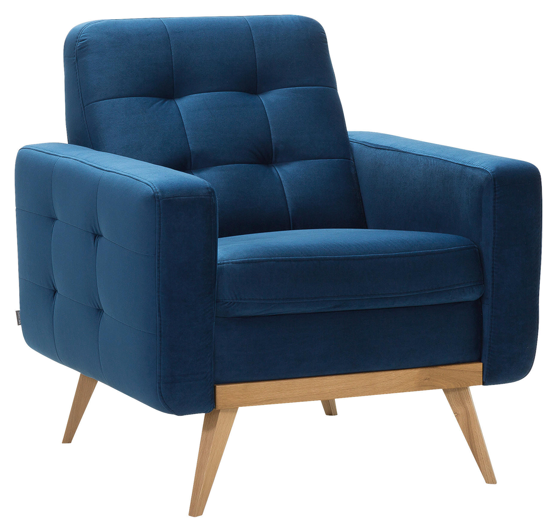 FERNSEHSESSEL  mit Rücken echt Velours Dunkelblau  - Eichefarben/Dunkelblau, Design, Holz/Textil (81/87/78cm) - Stylife