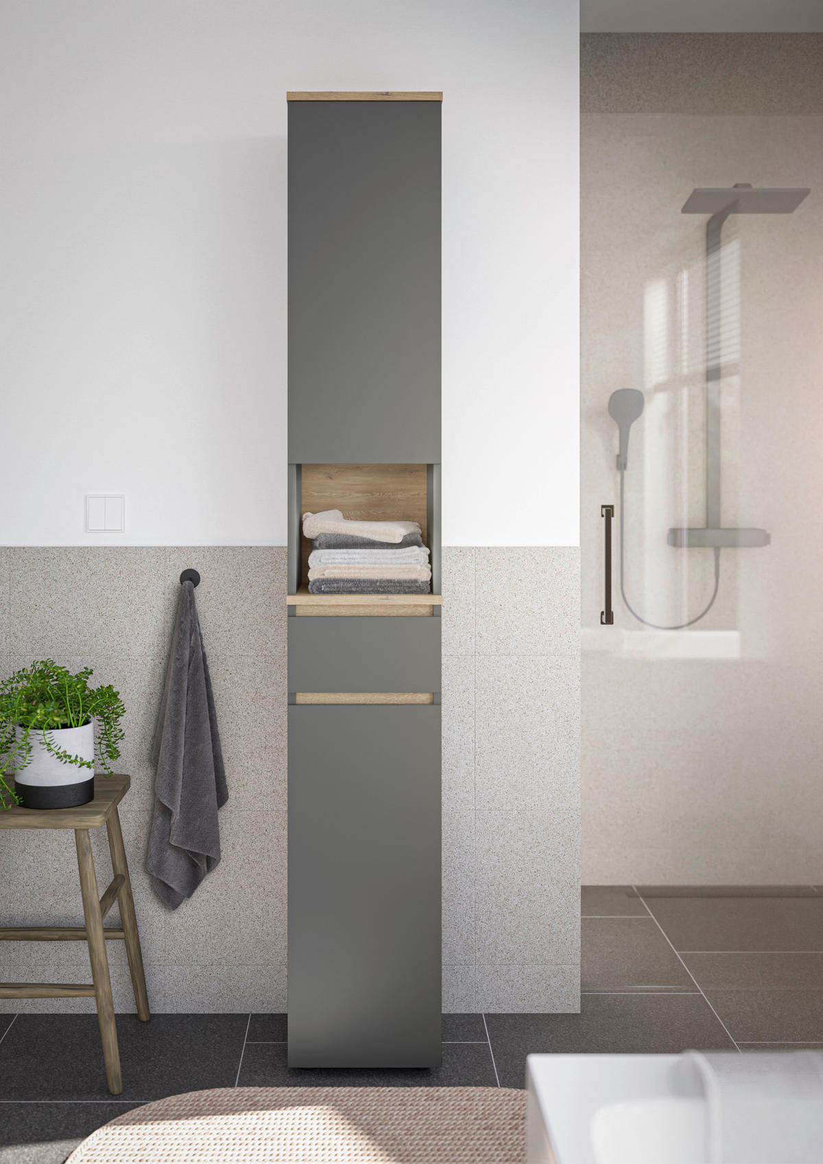 HOCHSCHRANK 30/190/30 cm  - Eichefarben/Anthrazit, Design, Holzwerkstoff/Kunststoff (30/190/30cm) - home24