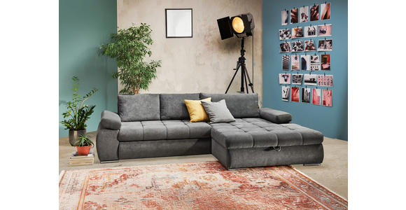 ECKSOFA in Flachgewebe Grau  - Chromfarben/Weiß, Design, Kunststoff/Textil (294/173cm) - Carryhome